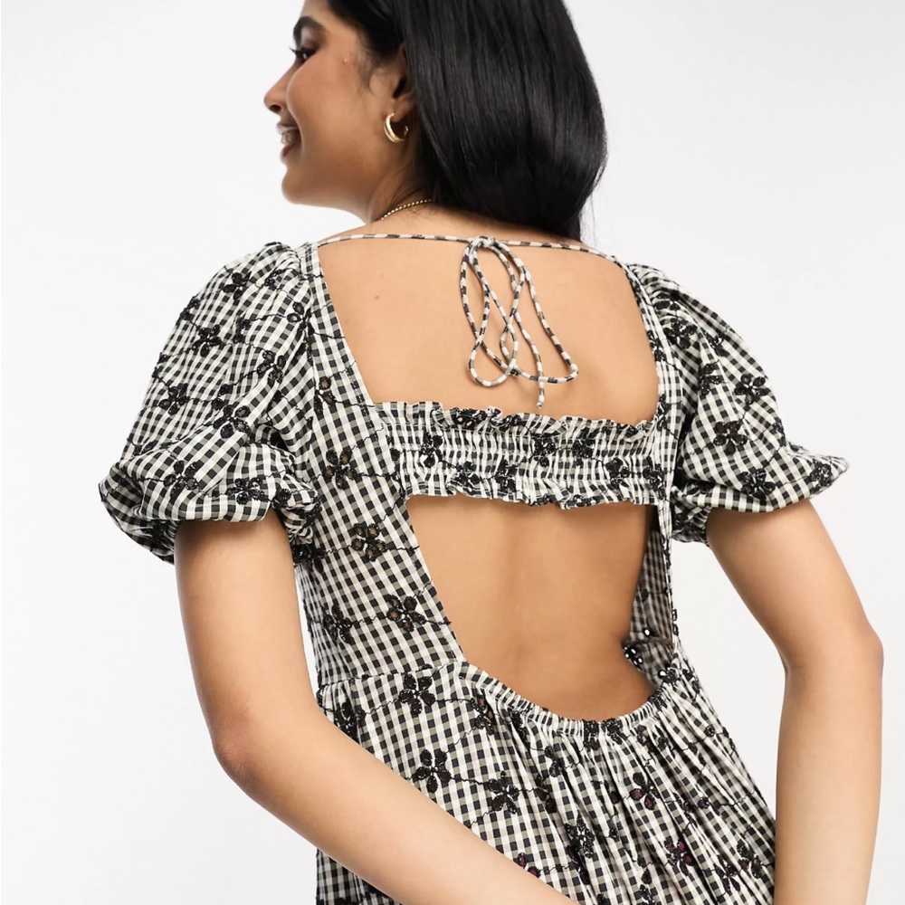 ASOS Design Broderie Square Neck Tiered Maxi Dress in Embroidered Gingham